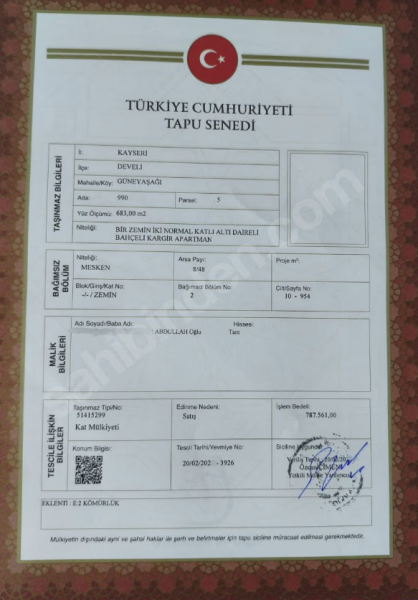 FIRSATT UYGUN FİYATA DOĞALGAZ KOMBİLİ 2+1, YAPILI, GÜNEY CEPHELİ
